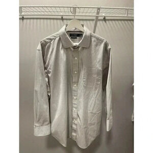 Ralph Lauren Dress Button Shirt Mens 17.5 32/33 Long Sleeve Blue, White Stripe